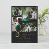 Cool Black Trend 4 Multi Photos Collage QR Wedding Save The Date (Stehend Vorderseite)