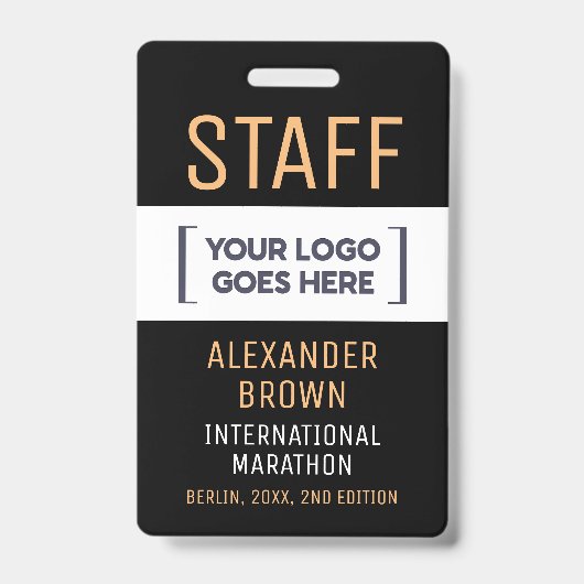 Cool Black White Event Staff Company Logo Name ID Ausweis (Vorderseite)