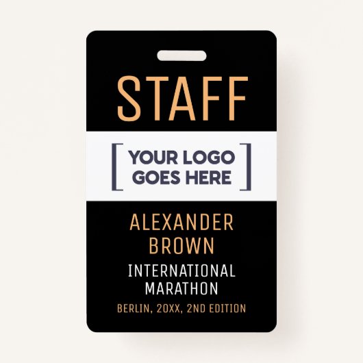 Cool Black White Event Staff Company Logo Name ID Ausweis (Vorderseite)