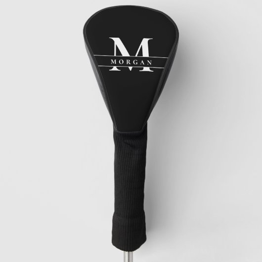 Cool Black White Monogram Name personalized Golf Headcover (Vorderseite)