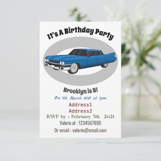 Cool-blau-Oldtimer 1959 Einladung (Stehend Vorderseite)