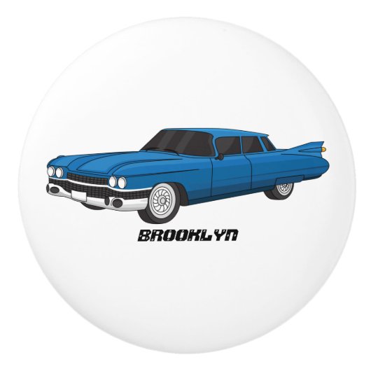 Cool-blau-Oldtimer 1959 Keramikknauf (Vorderseite)