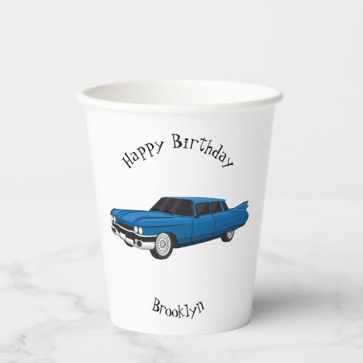 Cool-blau-Oldtimer 1959 Pappbecher (Vorderseite)