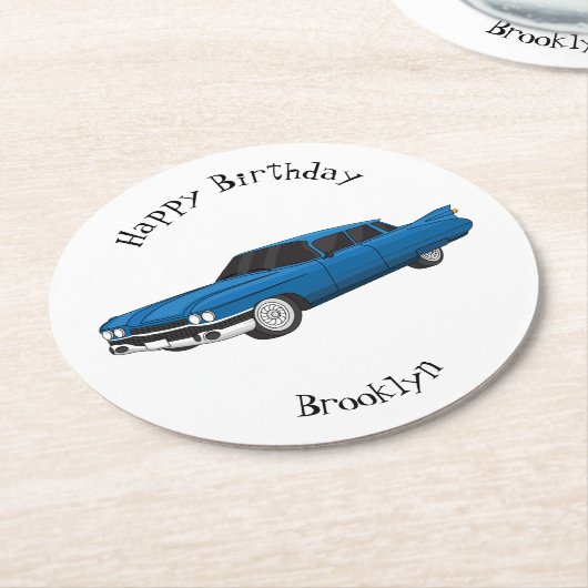 Cool-blau-Oldtimer 1959 Runder Pappuntersetzer (Angewinkelt)