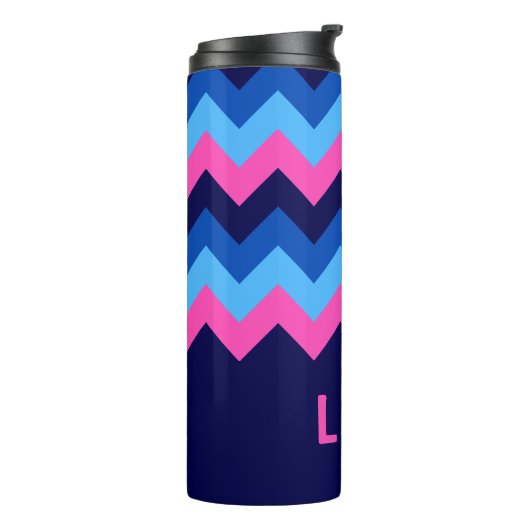 Cool Blau rosa Zickzack Monogram Thermisch Tumbler Thermosbecher (Nach links gedreht)