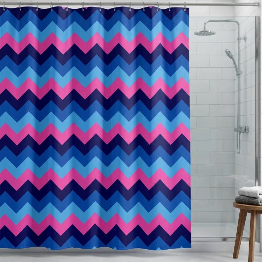 Cool-Blau-Rosa-Zickzack Muster Duschvorhang