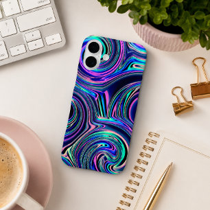 Cool Blau Türkis Lila Pink Spiralart Muster iPhone 16 Plus Hülle