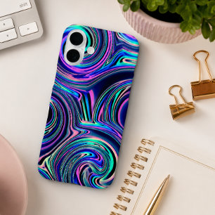 Cool Blau Türkis Lila Pink Spiralart Muster iPhone 16 Plus Hülle