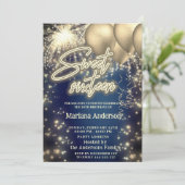 Cool-blaue Goldballon-Funkfeuerwerk Einladung (Stehend Vorderseite)