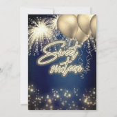 Cool-blaue Goldballon-Funkfeuerwerk Einladung (Rückseite)