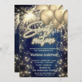 Cool-blaue Goldballon-Funkfeuerwerk Einladung (Vorne/Hinten)