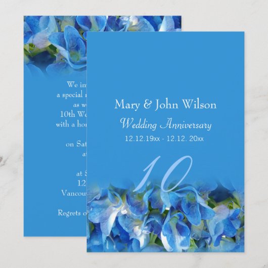 cool-blaue Hydrangea-Blume Hochzeitstag Einladung (Vorne/Hinten)