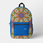 Cool-Blaue Mandala-Muster-Monogramm-Initialen Bedruckter Rucksack (Vorderseite)