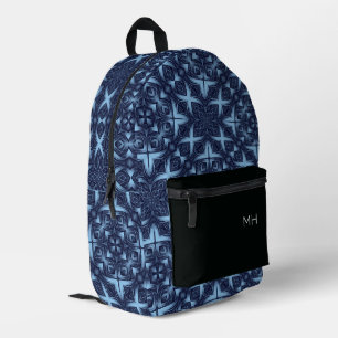 Cool-Blaue Mandala-Muster-Monogramm-Initialen Bedruckter Rucksack