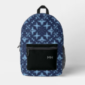 Cool-Blaue Mandala-Muster-Monogramm-Initialen Bedruckter Rucksack (Vorderseite)