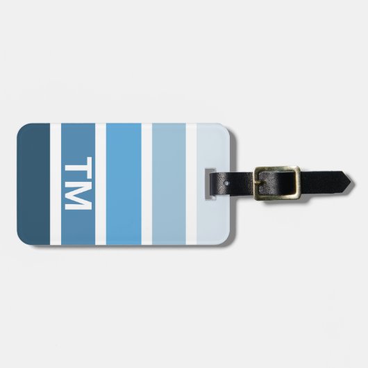 Cool-Blaue Streifen Monogramm Gepäckanhänger (Vorderseite horizontal)