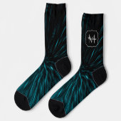 Cool blaues Hypergalaxie-Monogramm der Abstrakten  Socken (Linkes Detail)