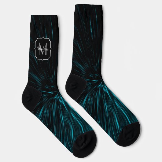 Cool blaues Hypergalaxie-Monogramm der Abstrakten  Socken (Rechts)