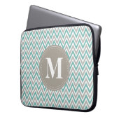 Cool-blaugraues Zickzack Muster Monogramm Laptopschutzhülle (Vorderseite Links)