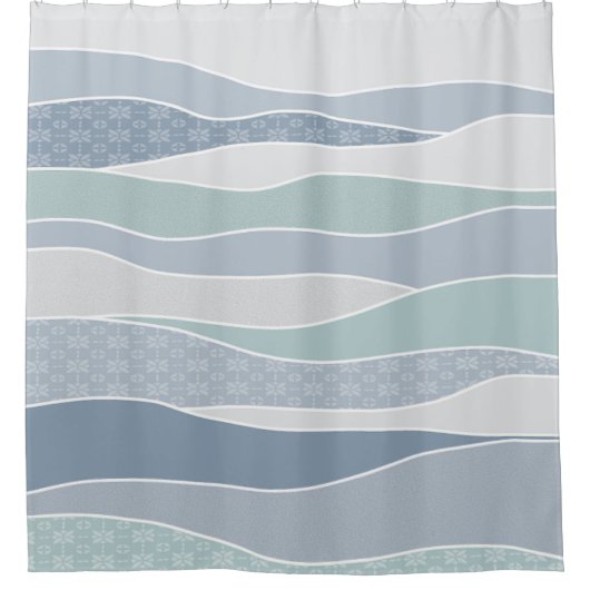 Cool blaugrüne, abgerundete Streifen Abstrakte Wav Duschvorhang (Vorderseite)