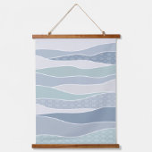 Cool blaugrüne, abgerundete Streifen Abstrakte Wav Wandteppich Mit Holzrahmen (Vorderseite)