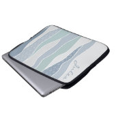 Cool blaugrüne Streifen Abstrakte Waves Name Laptopschutzhülle (Vorne Knopf)