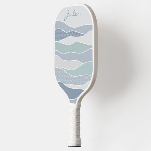 Cool blaugrüne Streifen Abstrakte Waves Name Pickleball Schläger (Links)