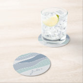 Cool blaugrüne Streifen Abstrakte Waves Name Runder Pappuntersetzer (Vor Ort)