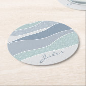 Cool blaugrüne Streifen Abstrakte Waves Name Runder Pappuntersetzer (Angewinkelt)