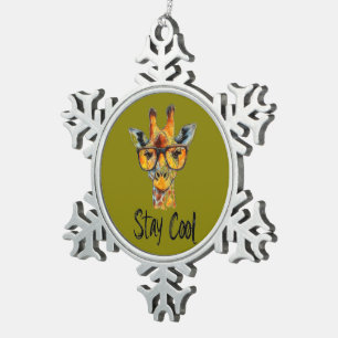 Cool bleibe - Giraffe mit Sonnenbrillen Illustrati Schneeflocken Zinn-Ornament