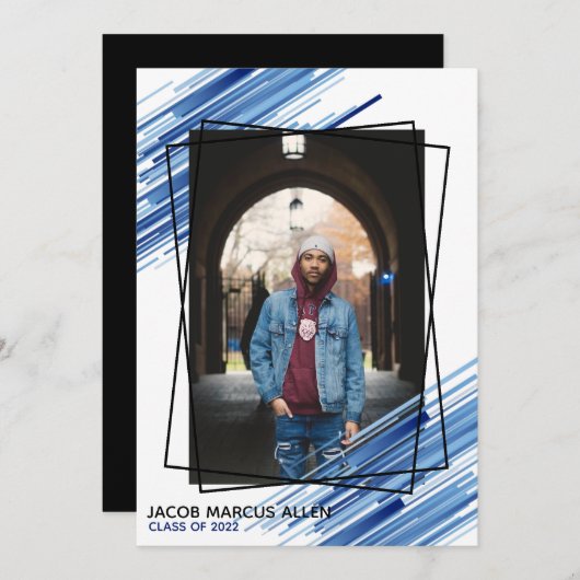 Cool Blue Abstrakt Foto Abschluss Einladung (Vorne/Hinten)