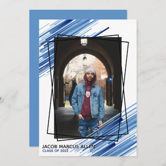 Cool Blue Abstrakt Foto Abschluss Einladung (Vorne/Hinten)