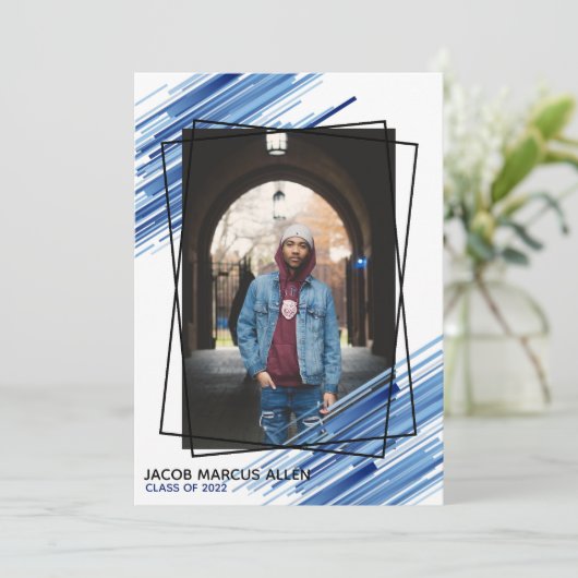 Cool Blue Abstrakt Foto Abschluss Einladung (Stehend Vorderseite)