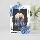 Cool Blue Abstrakt Foto Abschluss Vielen Dank Einladung (Stehend Vorderseite)