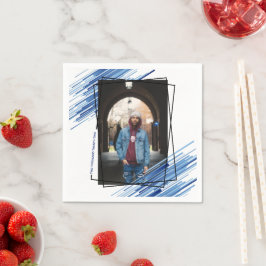 Cool Blue Abstrakt Foto Graduation Party Serviette