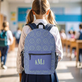Cool Blue and Green Modern Monogram Bedruckter Rucksack