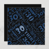 Cool Blue & Black 30. Geburtstag Party Einladung (Vorne/Hinten)
