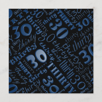 Cool Blue & Black 30. Geburtstag Party Einladung