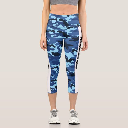 Cool Blue Camouflage PERSONALIZE Capri Leggings (Vorderseite)