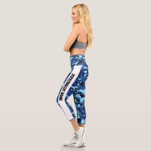 Cool Blue Camouflage PERSONALIZE Capri Leggings