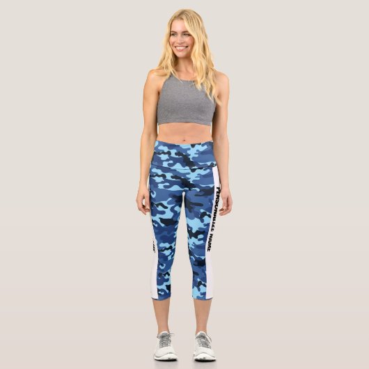 Cool Blue Camouflage PERSONALIZE Capri Leggings (Vorderseite)