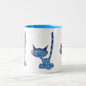 Cool Blue Cartoon Cat Zweifarbige Tasse (Mittel)