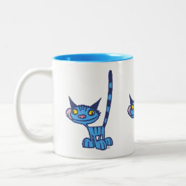 Cool Blue Cartoon Cat Zweifarbige Tasse