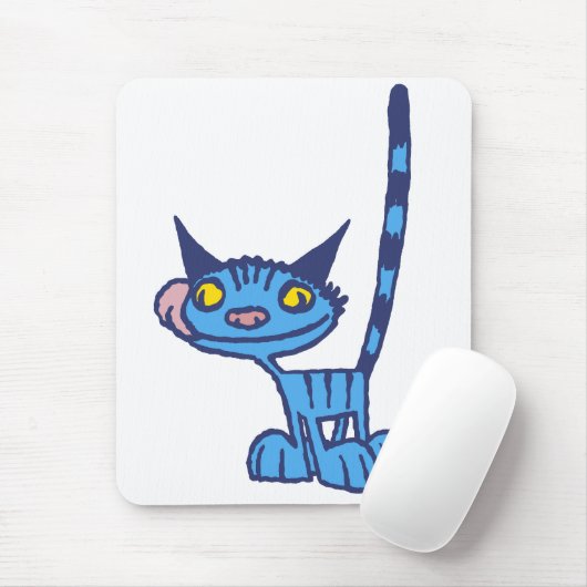 Cool Blue Cat Cartoon Mousepad (Mit Mouse)