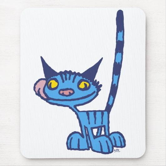 Cool Blue Cat Cartoon Mousepad (Vorne)