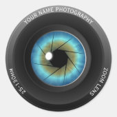 Cool Blue Eye Camera Lens Individuelle Name Fotogr Runder Aufkleber (Vorderseite)