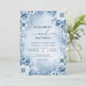 Cool Blue Floral Blüh Wedding Einladung (Stehend Vorderseite)