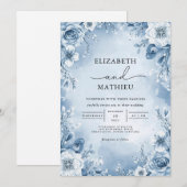 Cool Blue Floral Blüh Wedding Einladung (Vorne/Hinten)