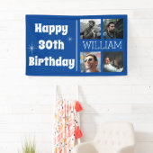 Cool Blue Foto Collage Age Birthday Banner (Insitu)