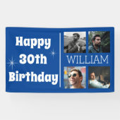 Cool Blue Foto Collage Age Birthday Banner (Horizontal)